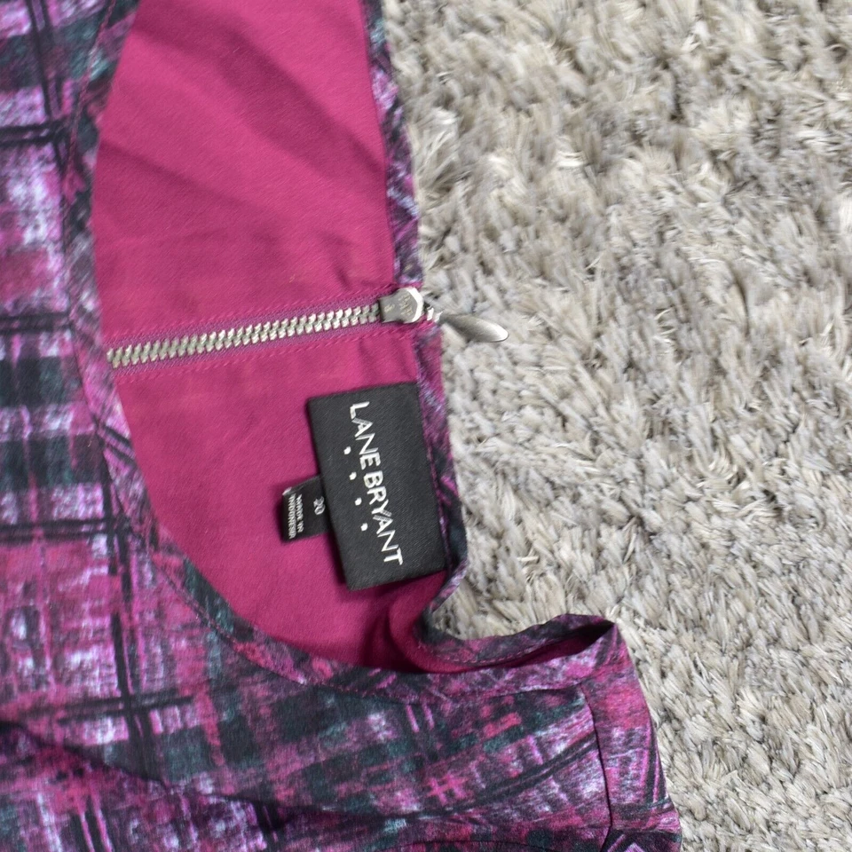 Blusa Top Lane Bryant Para Mujer Talla Grande 20 Manga 3/4 Púrpura Cuadros Poliéster Cr Foto 4 de 4