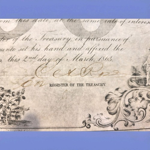 1863 $500 Confederate States 8% Bond C.G. Memminger Type 133 Cert +1 $20 Coupon - Picture 4 of 13