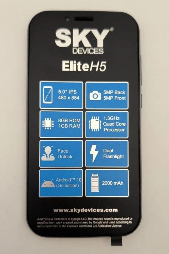 Sky Elite H5 Android Smartphone 8GB 5" HD Display 5MP Camera 4G LTE Dual SIM - Image 4 of 4