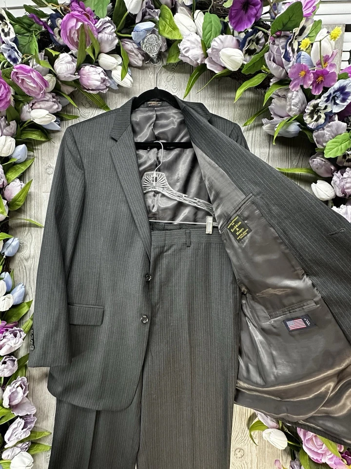 Traje Talla 44L Hombre Y Pantalones 38x29 Conjunto Gris Oscuro Lana Hombres 2 Piezas Hecho en EE. UU. Foto 3 de 4