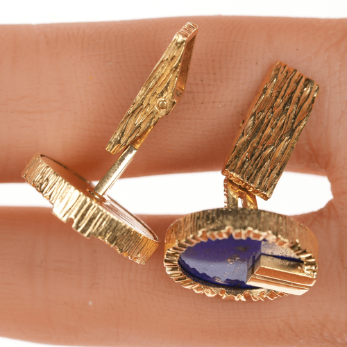 18k Gold French Art Deco Lapis cufflinks for Nieman Marcus - Imagen 2 de 7
