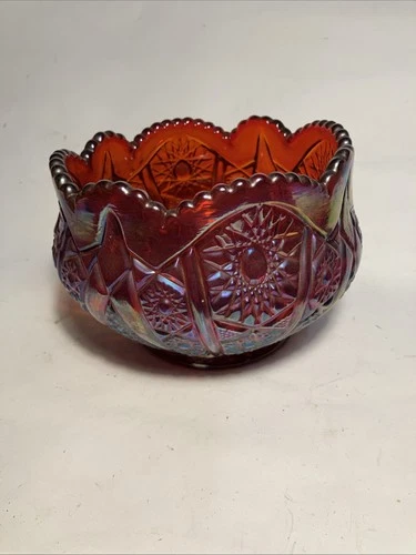 Vintage Indiana Red Sunset Heirloom Ruby Carnival Glass Bowl 6.5"x4.5"