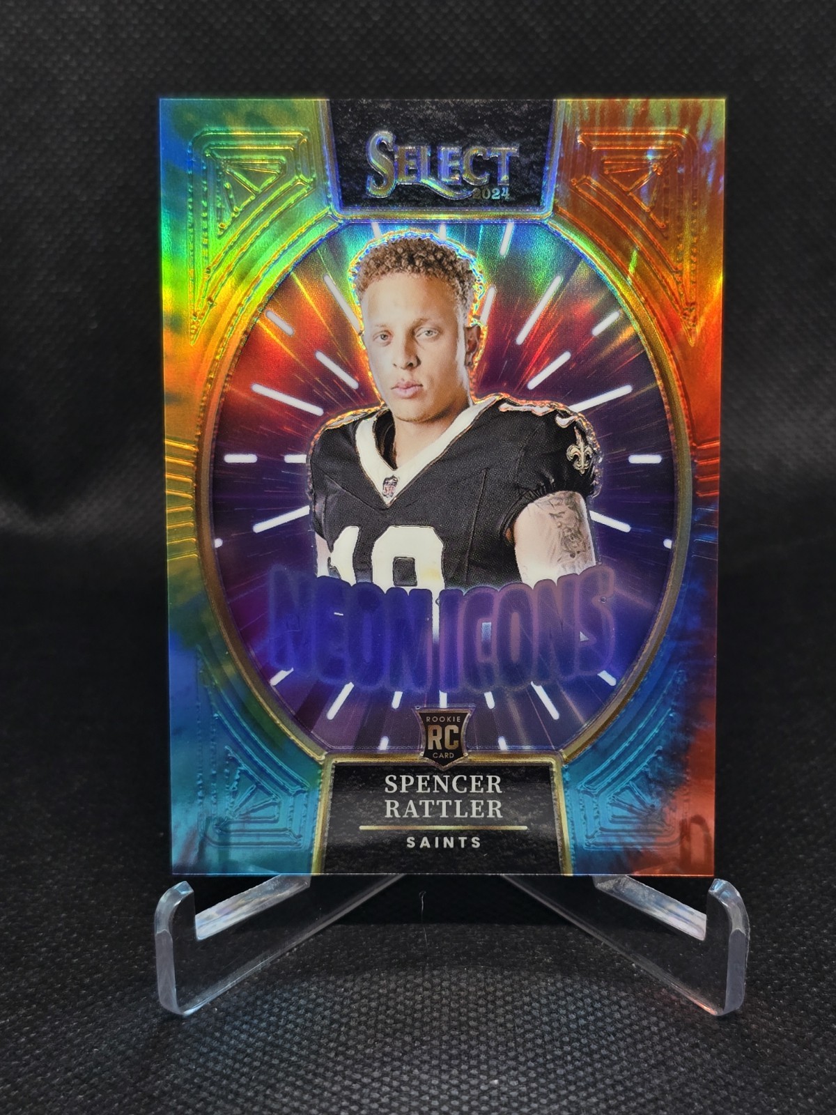 2024 Panini Select Spencer Rattler RC Neon Icons Tie-Dye /25 Saints Rookie QB
