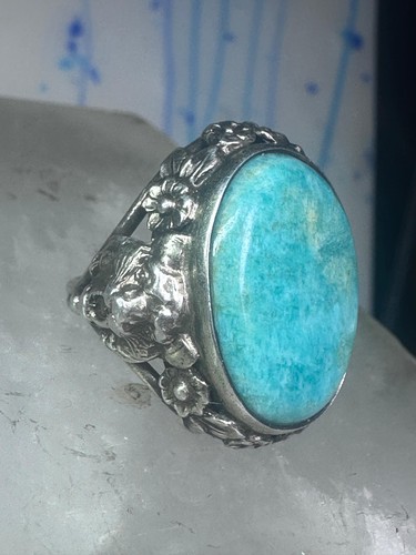 Art Deco Edwardianischer Tiger Ring Amazonit Floral Blumen Sterling Silber Gr. 3 Wo - Bild 3 von 13