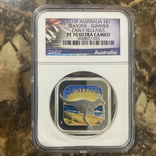 2013-P Australia $1 Seasons Summer Kangaroo Silver Coin NGC PF70UCAM Colorized