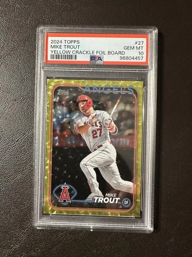2024 Topps Mike Trout #27 Yellow Crackle Foil /50 PSA 10 GEM MT Angels