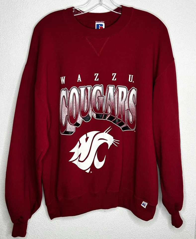 Vintage Washington State Cougars Sweater Mens Large Red NCAA College Russell 90s - Image 3 of 4