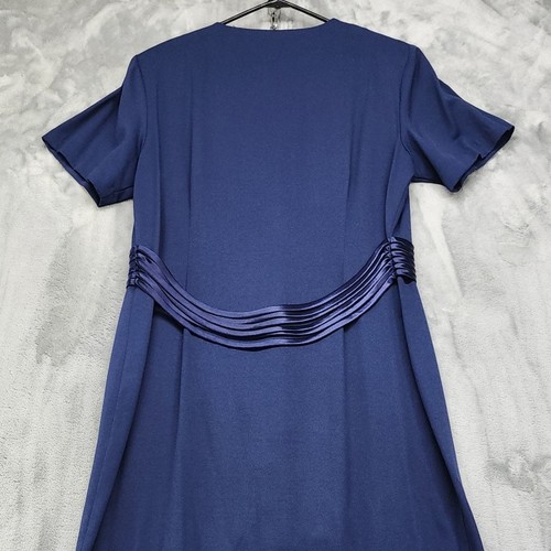 Vintage 80s Sophia Rose Dress Size 16 Blue Short Sleeve Button Down Midi Sheath - Picture 4 of 9