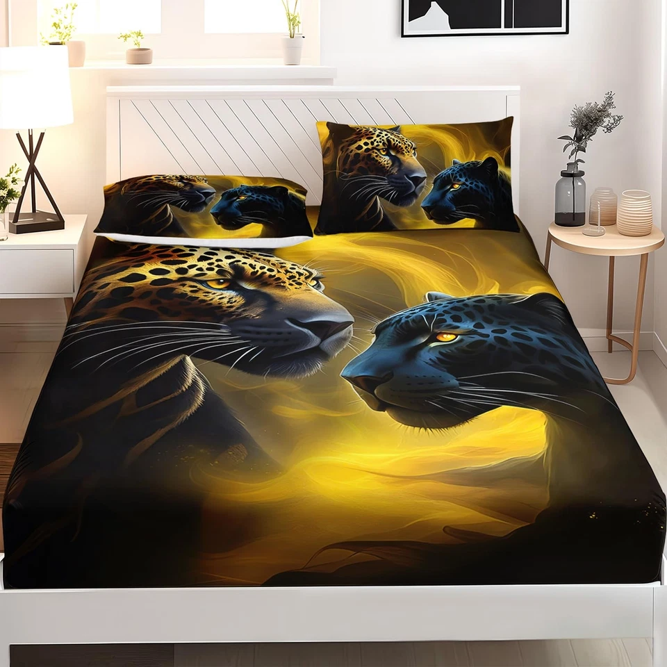 Комплект простыней на резинке леопард для мальчиков полный размер, черная пантера комплект простыней для комнаты,... - Изображение 2 из 4