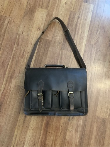 Leather Bag Vintage Distressed Brown Messenger Bag Shoulder Laptop Briefcase 17” - Picture 3 of 18