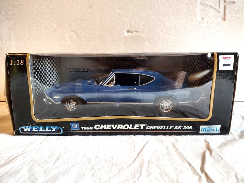 Chevrolet Chevelle SS 396 1968 Welly azul fundido a presión escala 1:18 nuevo y sellado Foto 2 de 4