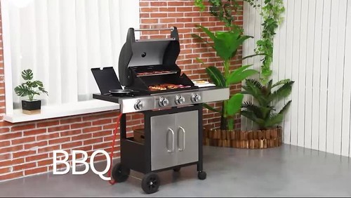 Deluxe Gas Barbecue Grill 3+1 Burner Garden BBQ Large Cooking Area Side Burner - Video 1 of 1