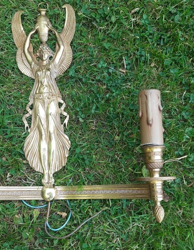 SUPERBE GRANDE PAIRE D'APPLIQUES CARYATIDES AILÉES STYLE EMPIRE EN BRONZE - Imagen 8 de 21