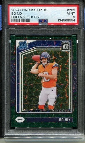 2024 Panini Donruss Optic - Rated Rookie Bo Nix #209 Green Velocity Prizm PSA 9