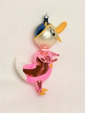 Vintage Hand Blown Glass De Carlini Pink Duck Christmas Ornament Italy 5"