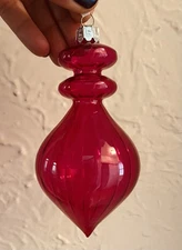 Set of 5 Pier 1 Pink Fuchsia Tear Drop Glass Ornaments New With Tags