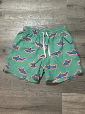 Chubbies Men's Blue Green Shark Fish Print Swim Shorts 5.5" Size Small Trunks