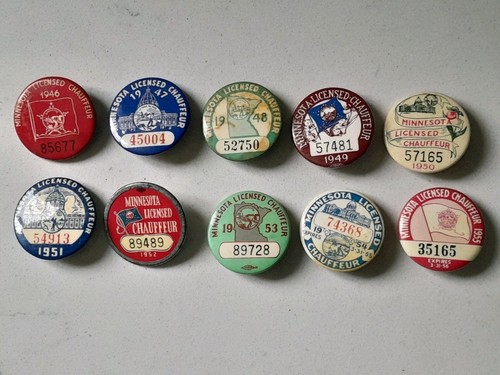 Vintage 10 Years 1946-1955 Minnesota Chauffeur License Badge Button Pins