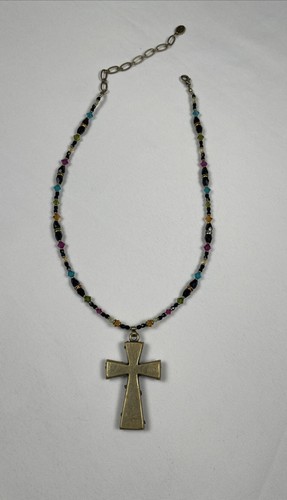 Collana Michal Golan Grande Patonce Croce Floreale Pietre Colorate 18" Catena Perline - Foto 7 di 10