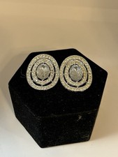 Vintage Oval TIP TOE Shoe Clips Large Center Rhinestone Silvertone Metal