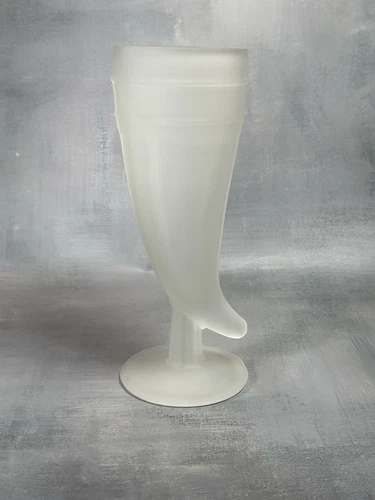 Vintage Tiara Indiana Glass White Frosted Horn Shaped Beer Mug Glass Viking
