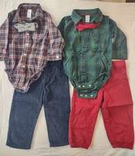 Lot of 2 Carter’s 3-Piece Holiday Outfit 18M Plaid Bodysuit Shirt, Pants & Tie