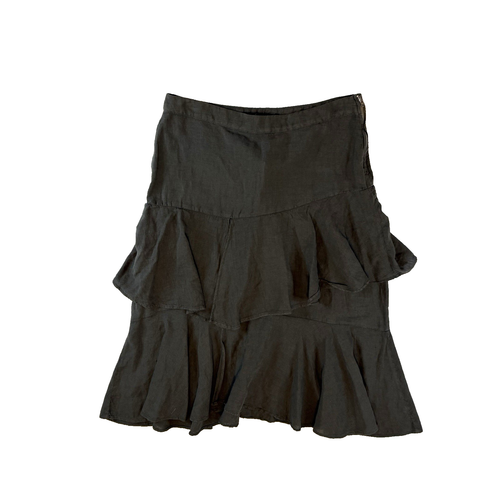 ZARA Skirt M Olive Green Ruffle Layered Boho Linen Cotton Midi NWT 8055/495/505 - Picture 2 of 13
