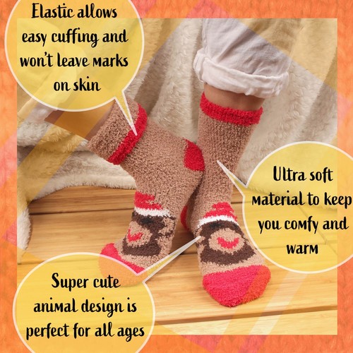 Women's Super Soft Cute Fuzzy Cozy Warm Animal Face Indoor Outdoor Cabin Crew - Picture 57 of 97