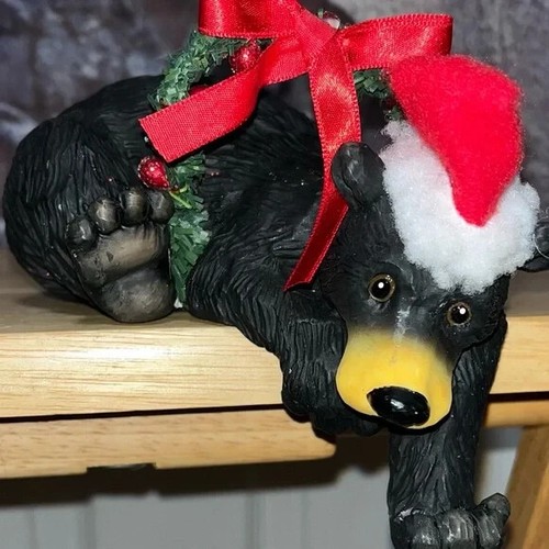 Vintage Black Bear Santa Hat Heavy Resin Christmas Stocking Holder O'Well Great - Picture 3 of 10