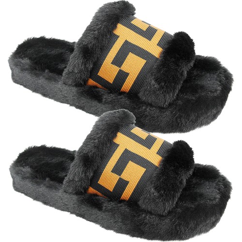NEW WOMENS LADIES PEEP TOE INDOOR OUTDOOR SLIP ON FAUX FUR SLIPPERS MULES SIZE - Picture 2 of 2