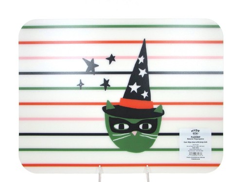 NEW Target HYDE AND EEK 16" x 12" Placemat Green Cat Witch Hat Striped Halloween - Picture 2 of 8
