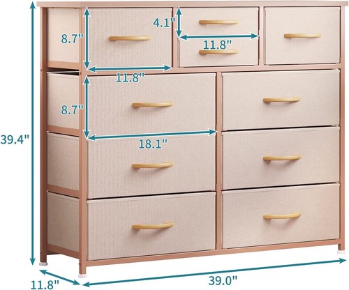 10-Drawer Dresser, Fabric Storage Dressers Drawers for 10 Drawer/Rose Gold - Picture 3 of 8