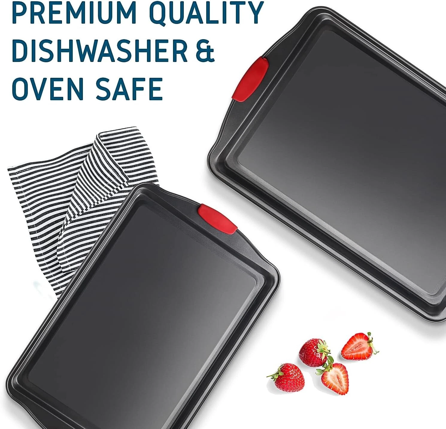 2-Piece Cookie Sheet Set with Silicone Handles Baking Sheet Set Baking Pan Steel