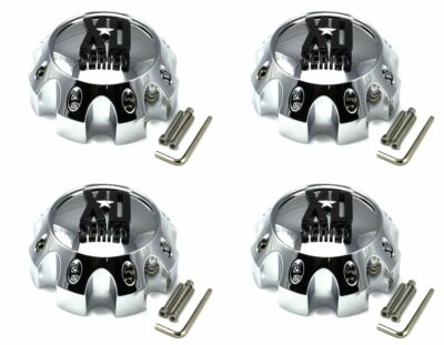 4x NEW KMC XD Series 8 Lug CHROME Wheel Center Caps w/ Screws XD796 798 801 810 