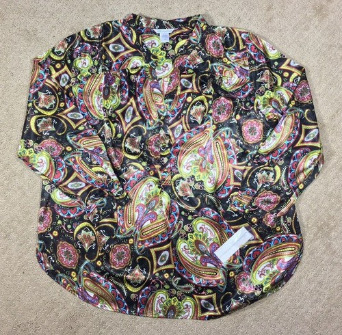 Women's Silhouettes Status Print Paisley Split Neck Popover Tunic Top - Picture 2 of 3