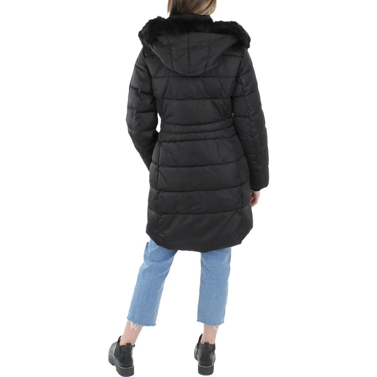 Tahari Stefani Women s Quilted Mid Length Puffer Coat With Faux