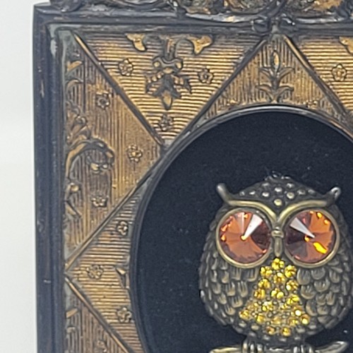 Pieza de arte de búho con joyas enmarcado dorado barroco vintage 3,5"x5,5" - Imagen 4 de 22
