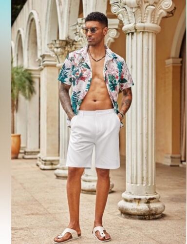 Men’s Casual Short Linen Flat Front Shorts Elastic Waist Size XXL - Picture 2 of 12