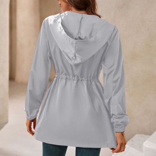 Women Long Sleeve Anoraks Hooded Rain Jacket Outdoor Windproof Full Zip Raincoat - Picture 9 of 26