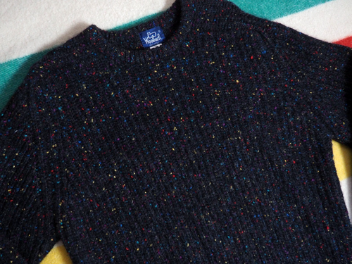 VTG 80s Woolrich Black Speckled Wool Knit Fisherman Pullover Sweater Mens L - Picture 4 of 5