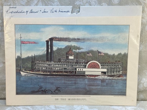 4 Currier & Ives Reprod Prints from 1860s to 1870s Lithos Paddle Wheeler Theme - Picture 6 of 12