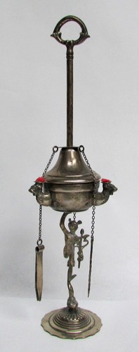 LÁMPARA DE ACEITE CHATELAINE VINTAGE PLATA DIOS ITALIANO MERCURIO 11" - Imagen 1 de 5