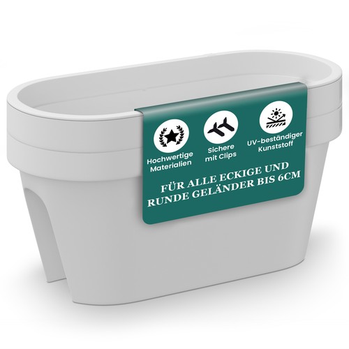 Blumenkasten Balkongeländer Blumentopf mit Clips Balkon Pflanzkübel 60x28x25cm - Bild 1 von 8