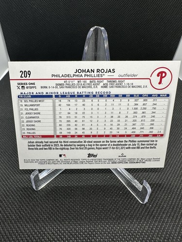 Johan Rojas 2024 Topps Series 1 #209 Base RC - Bild 2 von 2
