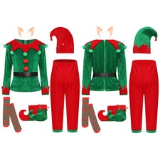 UK Boys Girls Christmas Elf Costume Cosplay Outfits Xmas Holiday Party Dress Up
