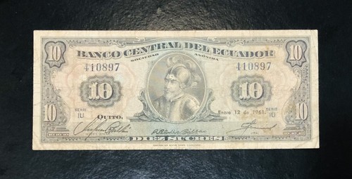 ECUADOR-10 SUCRES-1961-PICK 101Aa-SERIES IU-SERIAL NUMBER 410897 . - Bild 1 von 2