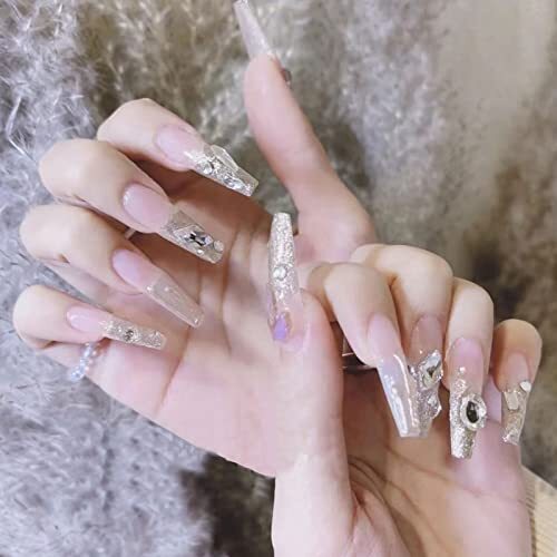 Long Square Acrylic Fake Clear Nail Tips Set, 240Pcs Full Cover Style 23 - Picture 2 of 7