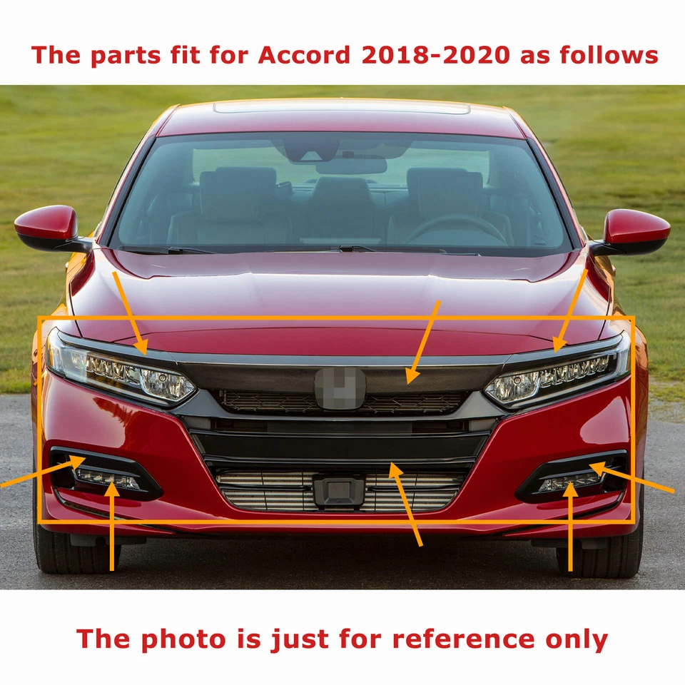 16PCS For Honda Accord 2018-2020 Grille Molding Fog Light Bumper Brackets Black - Image 3 of 4