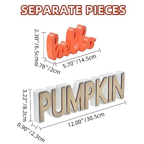 Thanksgiving Decorations for Home, Fall Decorations, 2PCs Wooden Pumpkin hello - Picture 3 of 7