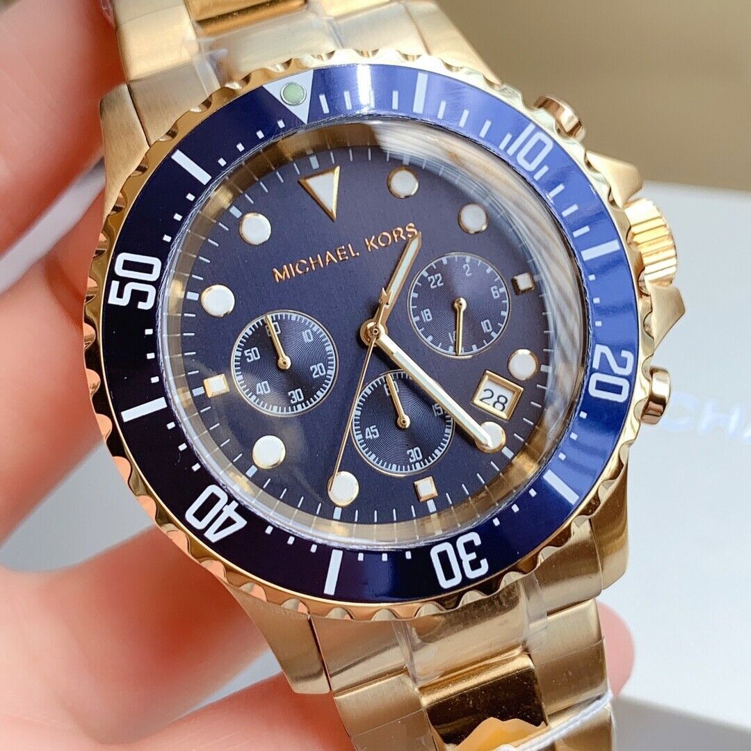 【新品・未使用】MICHAEL KORS ゴールド ネイビー クロノグラフ New Michael Kors MK8267 Everest Gold Tone Stainless Steel Bracelet